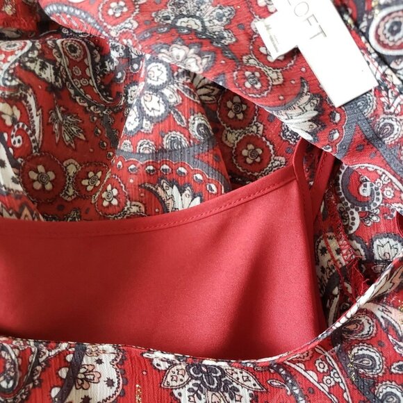 Loft Woman Size M Dress with attached Internal slip dress Paisley Print NWOT - Picture 5 of 7